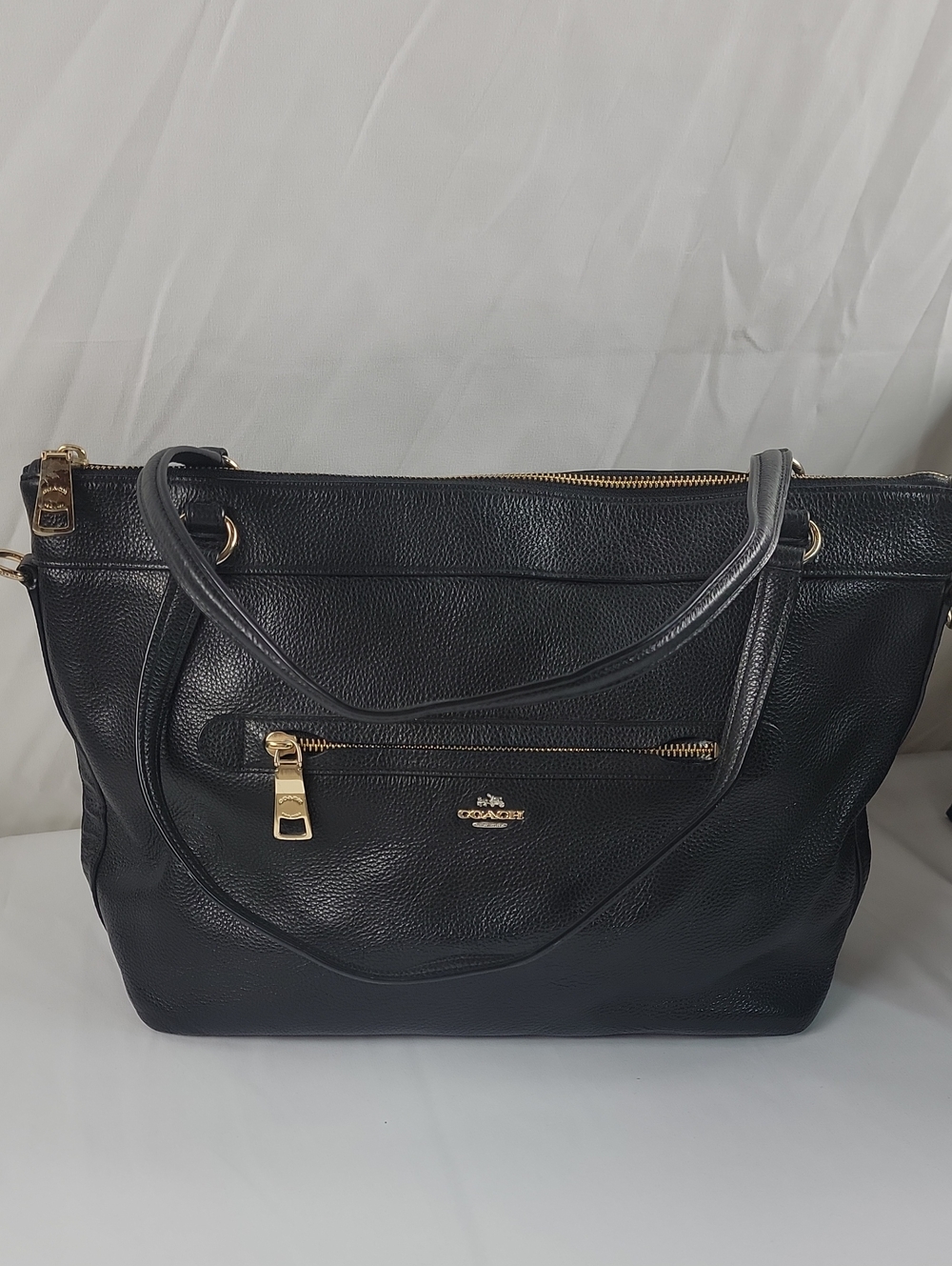 Coach Black Pebbled Leather Tote with Gold Hardware